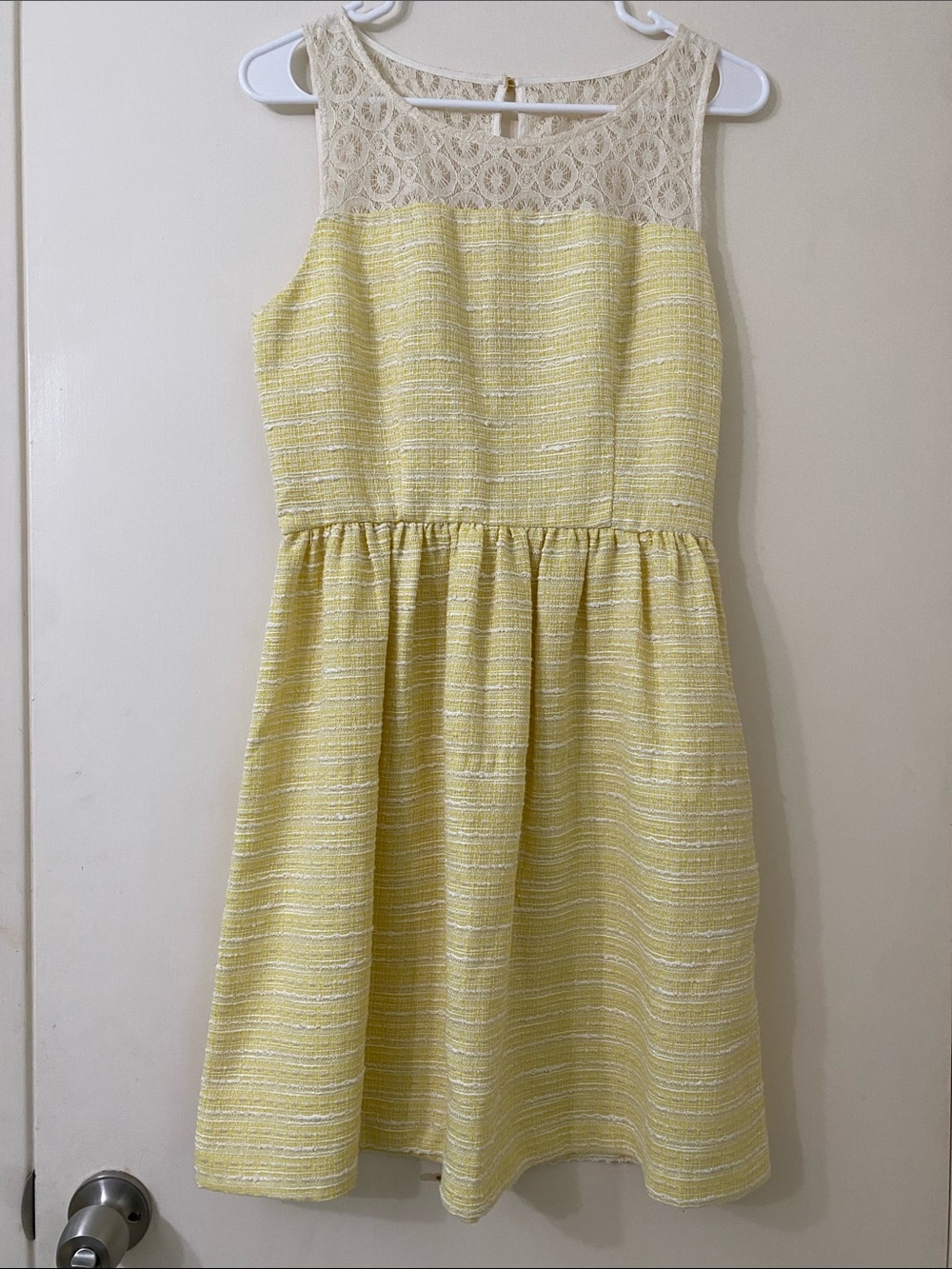 Elle Yellow Lace Yoke Fit-and-Flare Dress